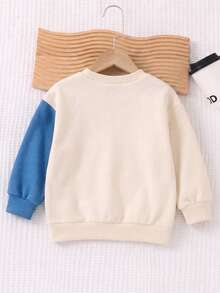 Young Boys' Autumn/Winter Casual Minimalist Denim-Effect Long Sleeve Thermal-Lined Sweatshirt With Pockets - Apricot - View 2