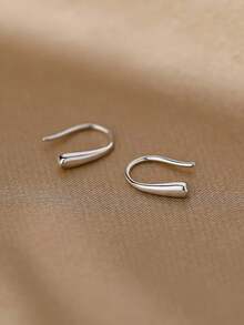 1 Pair S925 Sterling Silver Minimalist Ins Cold Style Polished Water Drop Ear Hooks, Women's Korean Fashion Unique Fresh Niche Design Casual Elegant Versatile Earrings, Suitable For Daily Commute Wear, Ear Hole Maintenance, Party, High-End Jewelry - Water Drop - View 3
