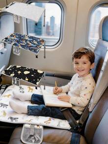 1pc Baby Seat Extension Pad, Children's Airplane Seat Extension Pad, Cartoon Print Pattern, Non-Slip - Portable - Foldable Non-Slip Footrest, Travel Cushion Suitable For Flight, Car And Train Travel - Multicolor - View 1