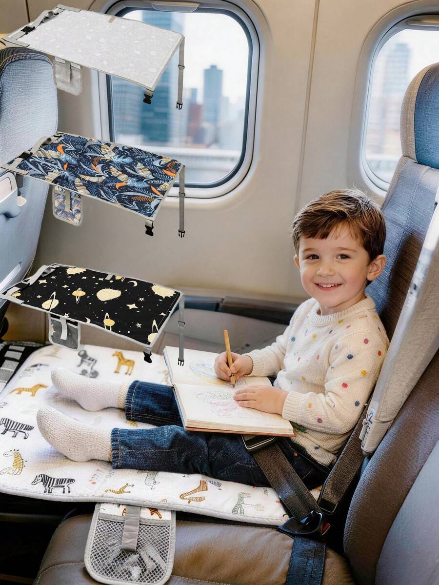 1pc Baby Seat Extension Pad, Children's Airplane Seat Extension Pad, Cartoon Print Pattern, Non-Slip - Portable - Foldable Non-Slip Footrest, Travel Cushion Suitable For Flight, Car And Train Travel - Multicolor - View 1