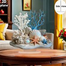 2D Flat Ocean Theme Coral Shell Decor, 1pc, Acrylic Material, Home Christmas Decoration, Halloween Home Decor, Women's Room Decoration - A - View 3