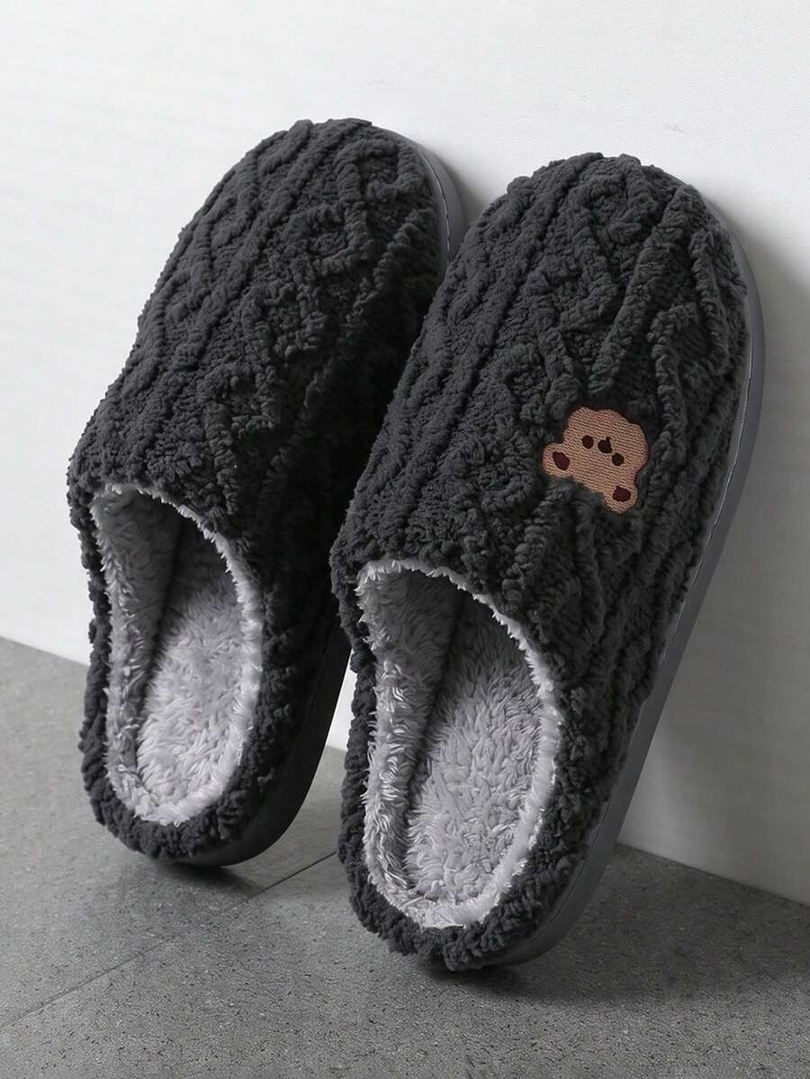 Unisex Plush Slippers, Cartoon Bear Design, Soft Bottom, Indoor, Anti-Slip, Warm Lining, Suitable For Couples, Women & Men, Size 36-45, Autumn/Winter