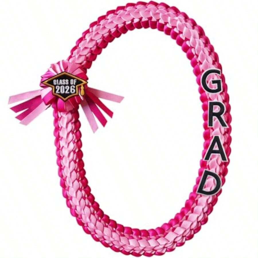 Pink Graduation Leis Class Of 2026 Money Ribbon Leis For Graduation 48 Inch Braided Graduation Necklace For High School, College Grad Party Gifts, Pink - Pink - View 1