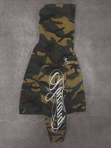 Men Fashion Street Camo Letter Print Zip Up Hoodie, Hip Hop Edgy Unique Loose Casual Long Sleeve Hooded Cardigan Jacket - Army Green - View 2