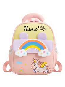 1pc Mini Back To School Personalized Customized Fashionable Cute Cartoon Rainbow, Unicorn, Astronaut Theme Backpack, Zipper Closure Nylon Material, Adjustable Shoulder Straps, Handheld, Suitable For School, Shopping, Outdoor Travel, Daily Use. Birthday Gift. - Multicolor - View 17