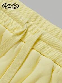 2 Pieces Outfit Women Summer Fall Pale Yellow Set, Long Sleeve Zip Hoodie With Pockets & Drawstring Shorts, Casual For Outdoor, Dating & Home Wear - Yellow - View 4