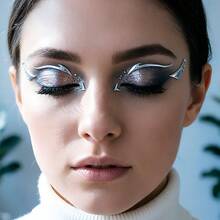 4pcs Y2K Eyeliner Style Metallic Silver Face Decoration Stickers, Waterproof Eyeliner Stickers, Suitable For Festival Party Makeup - Multicolor - View 7