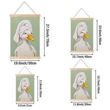 1pc Funny White Duck Wearing Head Towel Wall Art Canvas Poster Prints Oil Painting Artwork Picture Giclee Print Cute Animal Bathroom Restroom Bedroom Green Background Home Decoration Decors Unframed/Framed/Wooden Hanging - Pattern - View 7