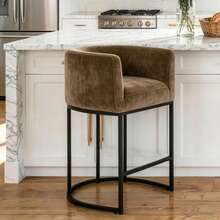 26" H Counter Height Bar Stools Set Of 1-4, Modern Counter Stools With Curved Backrest And Arms, Linen Fabric Upholstered Barstools, Home Bar - 棕色 - 查看 12
