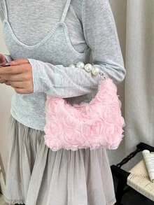 1件高級花卉珍珠手提包，極簡晚宴風，女款手拿包，適用婚禮、約會、舞會、派對與宴會 - 粉色 - 查看 4