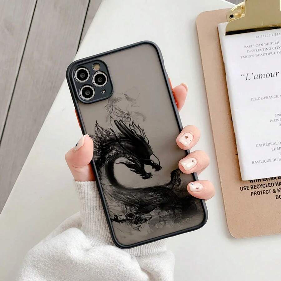 Dragon Pattern Ink Brush Painting Phone Case For IPhone X XR XS 16 15 Plus 17 Pro Max 16 15 12 13 14 11 Pro Max Back Cover Funda - 黑色墨龍2 - 查看 1