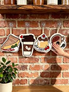 Khăn lau tay treo thêu họa tiết tráng miệng dễ thương 2 lớp dày dặn size lớn 8/4/1 cái, vải san hô mềm thấm hút cao nhanh khô, họa tiết thêu bánh ngọt, cà phê, bánh mì nướng tinh tế, khăn trang trí nhà cửa, phòng tắm và nhà bếp dịp tựu trường - Nhiều màu - Xem 7