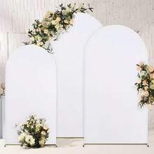 白色拱門背景布 5ft/6ft/6.6ft/7.2ft 婚禮拱門套布 2件組 彈性布料 圓頂拱門背景布 適用生日派對與婚禮拱門框架裝飾（不含拱門框架，僅布料背景） - 白色 - 查看 3