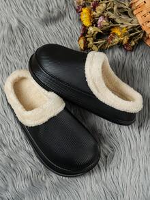 Women's Fashion Versatile Outdoor Commute Home Closed-Toe Comfortable Warm Slippers, Autumn/Winter - Black - View 5