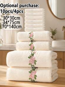 10pcs/4pcs Coral Fleece Bath Towel Set | Ultra Soft Quick Dry Absorbent Skin-Friendly No Shedding No Lint All Season Couple Home Bathroom Pool Hair Drying Multi-Function Towel Best Gift For Partner - Beige - View 2