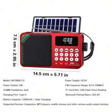 Radio Darurat Portabel Mini Tenaga Surya AM FM SW, Layar LED, Speaker Bluetooth Nirkabel, Senter, Power Bank, Mendukung Kartu TF, Slot USB, Penerima Darurat untuk Berkemah di Luar Ruangan, [Kapasitas Baterai: 1200mAh] - View 9