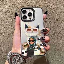 Cartoon Cute Cat Headscarf Women Phone Case For IPhone 17 13 12 Mini 11 Pro Max 16 15 14 Plus Pro Max Shockproof Laser Case - CH-Black NRYM 5 - 查看 5