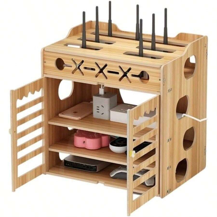 Organizer Box Multifunctional Router Storage Box Wooden Box Rack Does Not Block Signal Router Light Placement Rack Management Box - View 1