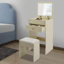 Compact Vanity Table With Mirror And Matching Stool, Dressing Table With Multiple Compartments, Space-Saving Makeup Desk For Bedroom And Apartment - 白色 - 查看 2