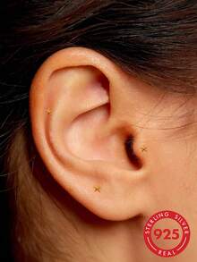 1 pieza Pendiente de labio plano de estrella de mar de plata de ley S925, pendiente de cartílago de amatista 16G, pendiente de hélice, pendiente de trago, pendiente de concha, pendientes apilables - Dorado - Ver 1