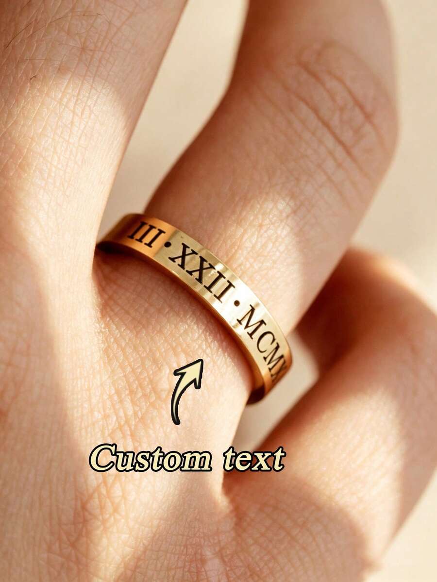 1pc Customizable Engraved Ring, Stackable, Can Engrave Coordinates, Text, Time, Name And More, Personalized Stackable Ring, Women's Letter Ring, Personalized Gift, Women's Jewelry Gift, Summer Ring, Mother's Day Gift, Custom Engraved Ring, Women's Jewelry