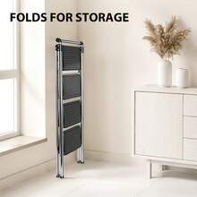 Rigogo 3/4-Step Folding Step Stool Stainless Steel, Anti-Slip Portable Ladder With 150kg Load Capacity, Space-Saving For Kitchen Garage & DIY - 4-step - View 7