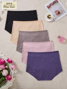 5pcs/Pack Plus Size High Waist New Rose Embossed Print Multicolor Triangle Panties - Multicolor - View 2