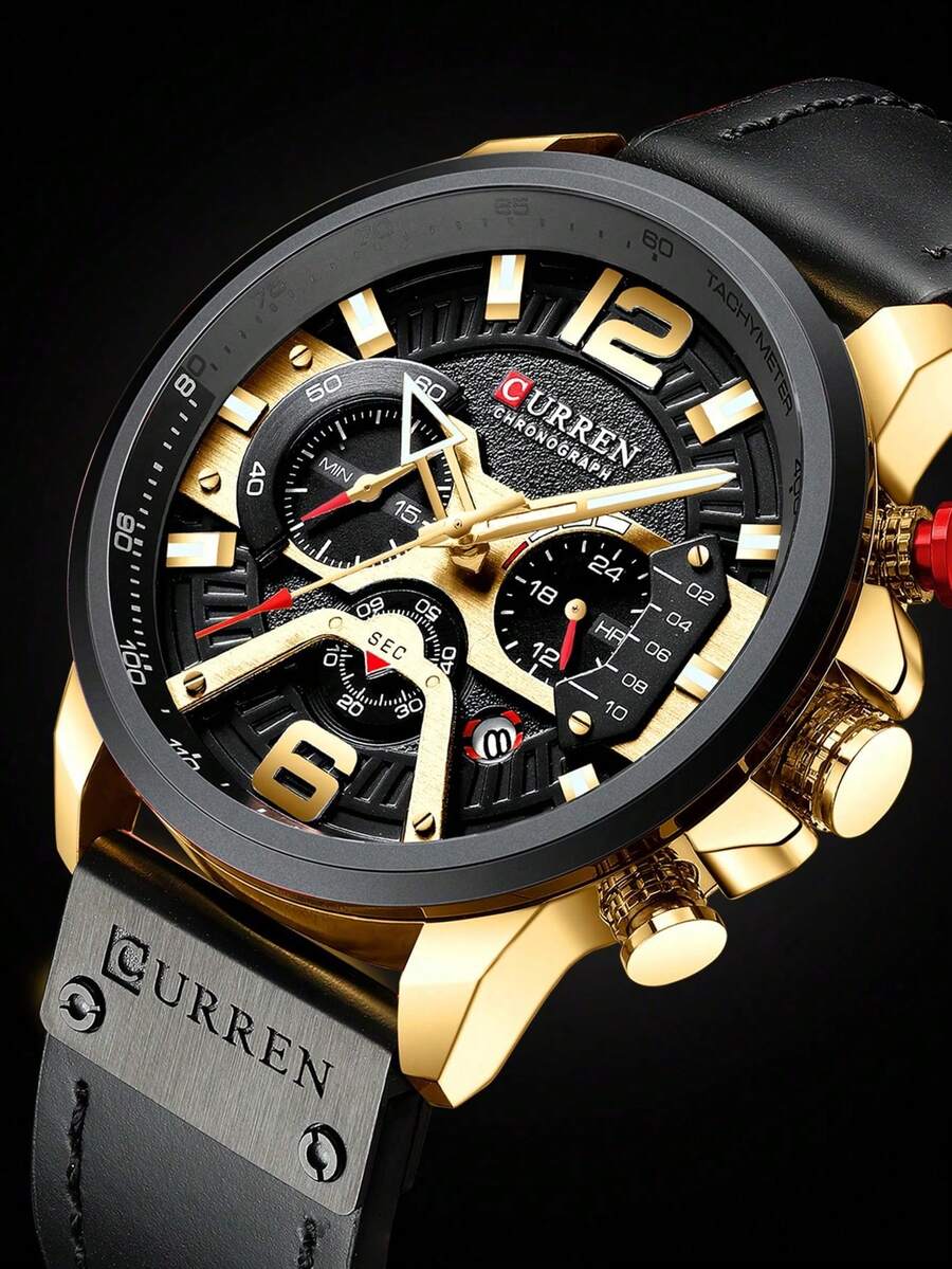 1pc Men's Blue Polyurethane Strap Fashion Round Dial Date Quartz Watch, Suitable For Students Back To School, Business, Luxury, Sports, Minimalist Daily Wear, Suitable For Easter, Halloween, Christmas, Father's Day, Back To School Season, Birthday, Festival, Valentine's Day, Business, Daily, Gift, Music Festival, Wedding Season And Other Occasions - Rose Gold - View 1