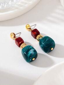 Fashionable Elegant Dark Green + Burgundy Beaded Earrings - Dark Green & Wine Red - View 16