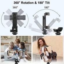 Camera Phone Tripod Mount, Tripod Phone Clip, Universal Smartphone Bracket Adapter With 2 Cold Shoe Mounts, 360° Rotating Adjustable Phone Holder, Compatible With IPhone, Android Phones And Cameras - View 4