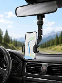 Rearview Mirror Car Phone Holder, Telescopic Universal Adjustable Navigation Mount, Multi-Function Clip-On Phone Holder For Rearview Mirror, Universal Car Interior Navigation Fixed Bracket - A - View 1
