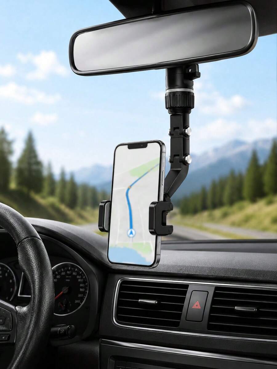Rearview Mirror Car Phone Holder, Telescopic Universal Adjustable Navigation Mount, Multi-Function Clip-On Phone Holder For Rearview Mirror, Universal Car Interior Navigation Fixed Bracket - A - View 1
