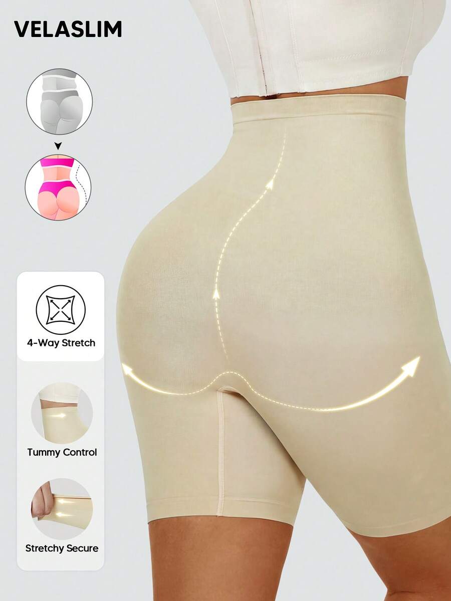 Women's High Waist Tummy Control Shaping Short Lightweight Slimming Panties, Tummy Control & Butt Lift Design - Apricot - View 1