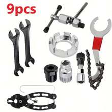 9pcs Mountain Bike Repair Tool Kit - Multi-Functional 3-In-1 Tool With Sturdy Rear Hook Wrench, Long Axle And Small Gear Chain Removal, Easy For Effective Maintenance And Repair - Multicolor - View 12
