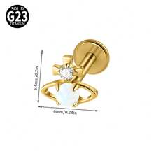 1PC Titanium Alloy CZ&Synthetic Opal Cross Cluster Flower Lip Labret Stud Flat Back Internal Threaded Piercing Ear Cartilage Tragus Rook Lobe Earring - As Shown - View 10
