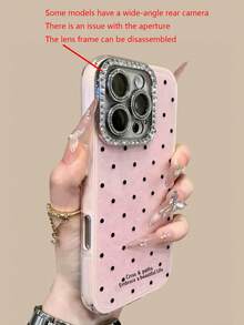Ốp lưng điện thoại đính đá chấm bi hồng dễ thương, khung camera lấp lánh, tương thích với iPhone 17 Air, 16, 15, 14, 13, 12, 11 Pro Max, 16, 15, 14 Plus, 16 Pro Max, 15 Pro Max, màu trơn dễ thương, màu kẹo mùa hè, ốp lưng sinh nhật - Màu Hồng baby - Xem 5