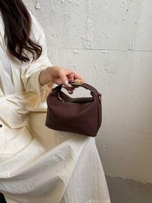 極簡純色迷你新款女款手提包，時尚多功能單肩斜挎包，適合女孩、女性、學生，夏季海灘禮物，度假與休閒必備首選 - 咖啡 - 查看 5