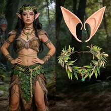 2pcs Vintage Mori Style Green Leaf Headband With Forehead Pendant, Elf Ears And Green Waist Rope With Metal Ring, Suitable For Holidays, Halloween, Cosplay Accessories - Multicolor - View 7