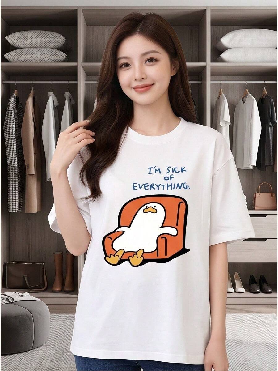 Women Student Pure Cotton Unique Graphic Print Crew Neck Short Sleeve 2026 New Summer Casual Tee Fast Local Delivery - 白色 - 查看 1