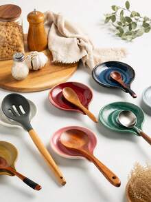 1pc Japanese Style Ceramic Spoon Holder, Water Drop Glazed Kitchen Utensil Rack, Suitable For Spoons, Ladles And Cooking Utensils, Countertop Spoon Holder, Tea Table Accessory, Coffee Bar Decor, Home Kitchen Decoration - Multicolor - View 1