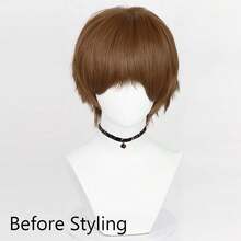 Short Straight Synthetic Wigs With Bangs Anime Game Cosplay Fluffy Daily Wig Heat Resistant For Party - Brown - View 2