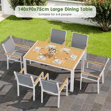 Rectangular Garden Table Made Of Aluminum And WPC, Weatherproof Dining Table For Garden And Patio, Modern Outdoor Table For 6 People, 140x90x75 Cm - 白色腿+柚木色 - 查看 3