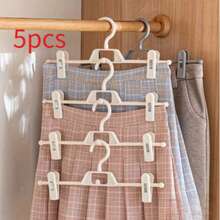5/10pcs Plastic Pants Hangers With Anti-Slip Clips, Connectable - Multi-Function Pants And Skirts Holder - 360° Rotating Hook With Adjustable Clips - Back To School Promotion - White - View 11