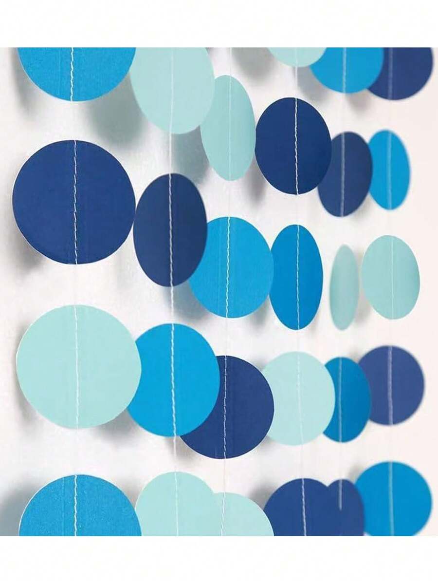 1 Set Blue Round Paper Banner Garland, Christmas Party Decoration, Party Backdrop, Scene Atmosphere Decor, Theme Party, Family Gathering, Home Decor - Multicolor - View 1