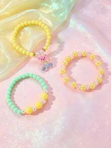 3pcs/Set Girls Colorful Beaded Bracelets, Cartoon Pendant Bow Tassel Bracelet Set, Suitable For Daily Decoration And Gift Giving - Multicolor - View 20
