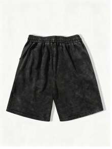 AnChiStreetwear--Men's Plus Size Fashion Japanese Style Samurai Cat Graphic Print Streetwear Washed Distressed Black Vintage Elastic Drawstring Shorts, Suitable For Street, Outdoor, Dating, Sports, Fitness, Daily Wear - Black - View 3