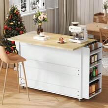 Mobile Kitchen Island With Foldable Worktop, Kitchen Trolley, 5 Wheels, Multiple Storage Options, Spice Rack, Cutlery Drawer, 120 X 45 (70) X 90 Cm - 白色 - 查看 7