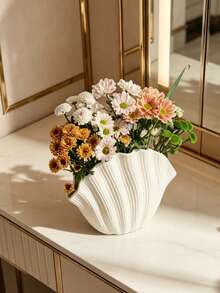 Jarrón de cerámica con forma de concha blanca, jarrón decorativo de flores con textura acanalada minimalista moderna para sala de estar, mesa de comedor y decoración del hogar - Jarrón de conchas marinas - Ver 3