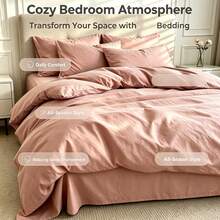 Pink Classic Minimalist Style - Multiple Sets And Sizes Available - Solid Color Bedding, Suitable For Dorms, Apartments, Hotels, Vacation Homes - Soft And Skin-Friendly - All-Season Use, Easy To Carry - Holiday Gift - Art Fans - View 1