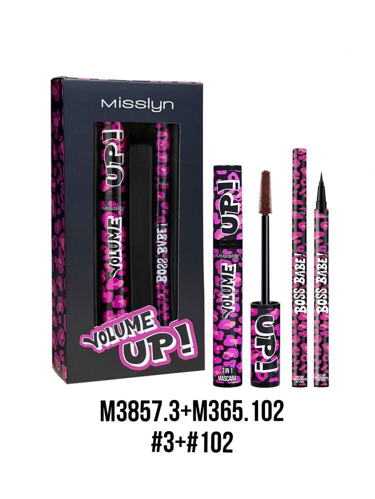 Misslyn -BOSS BABE Eyeliner & Mascara Set, Long-Lasting Color, Lengthens Lashes, Lightweight Formula With Colored Fiber, Thickens Sparse Lashes, Washable, Waterproof Liquid Eyeliner With Intense Pigmentation And Waterproof Performance For Bold Lines - #3+#102 - View 9